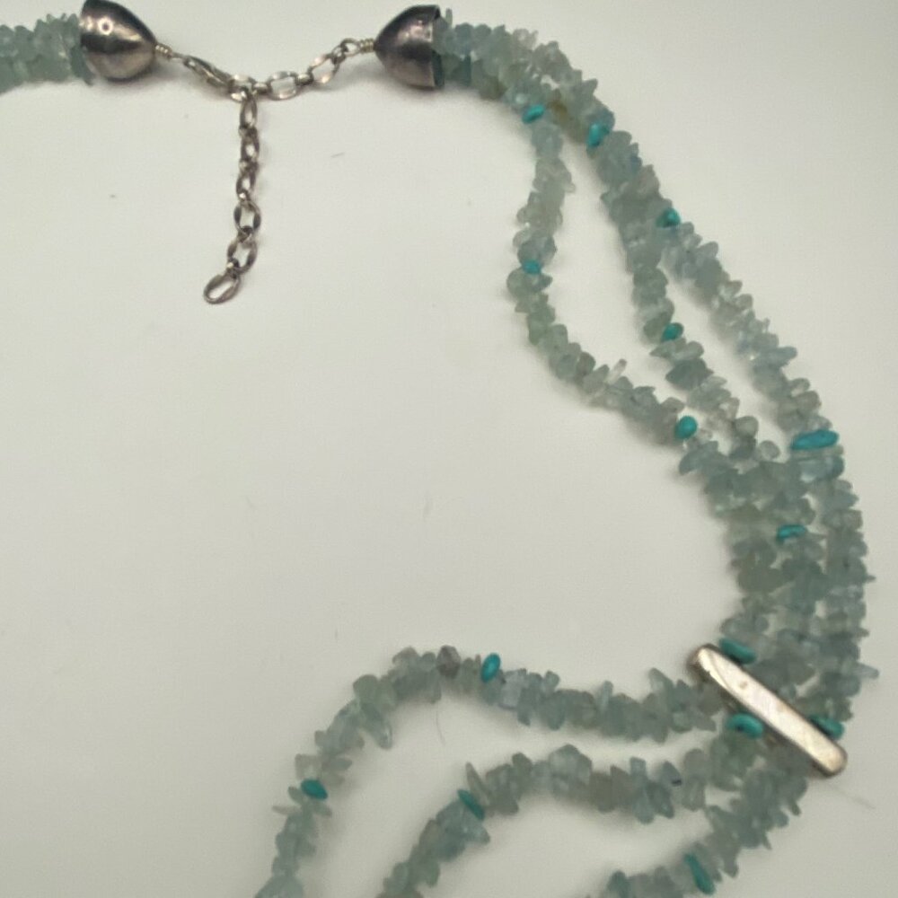 Jay King DRT Aquamarine Turquoise Chip 925 Silver Necklace  Vintage 21+3 - Picture 10 of 10